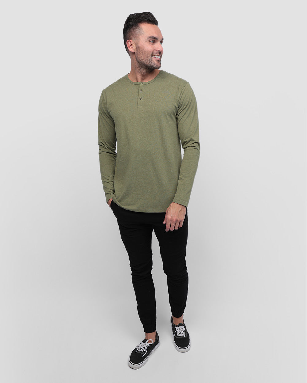 Long Sleeve Henley Tee - Non-Branded-Full-Olive Green--Zach---L