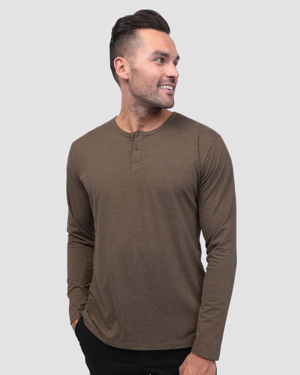 Long Sleeve Henley Tee - Non-Branded-Brown-Front--Zach---L