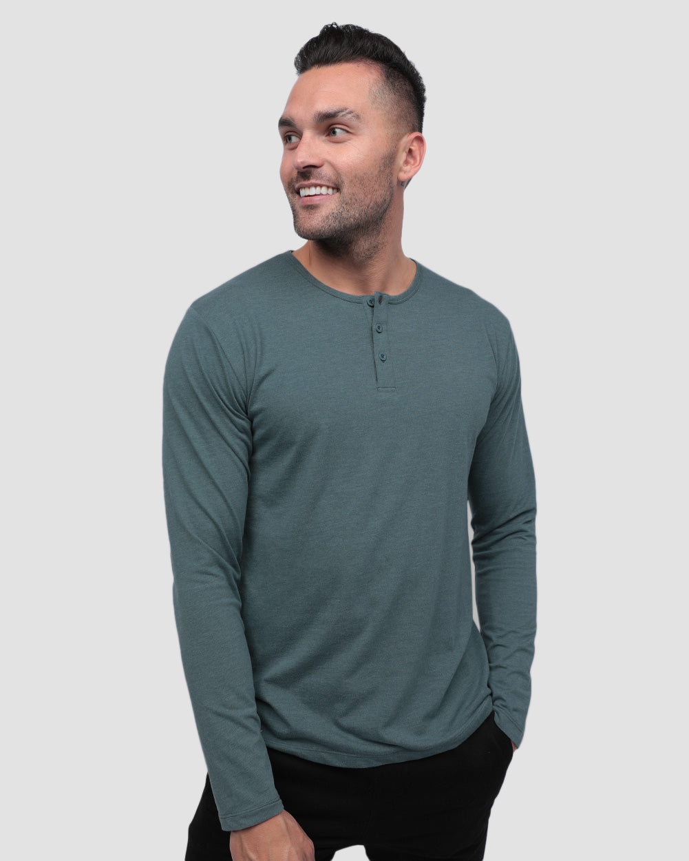 Long Sleeve Henley Tee - Non-Branded-Indigo-Front--Zach---L