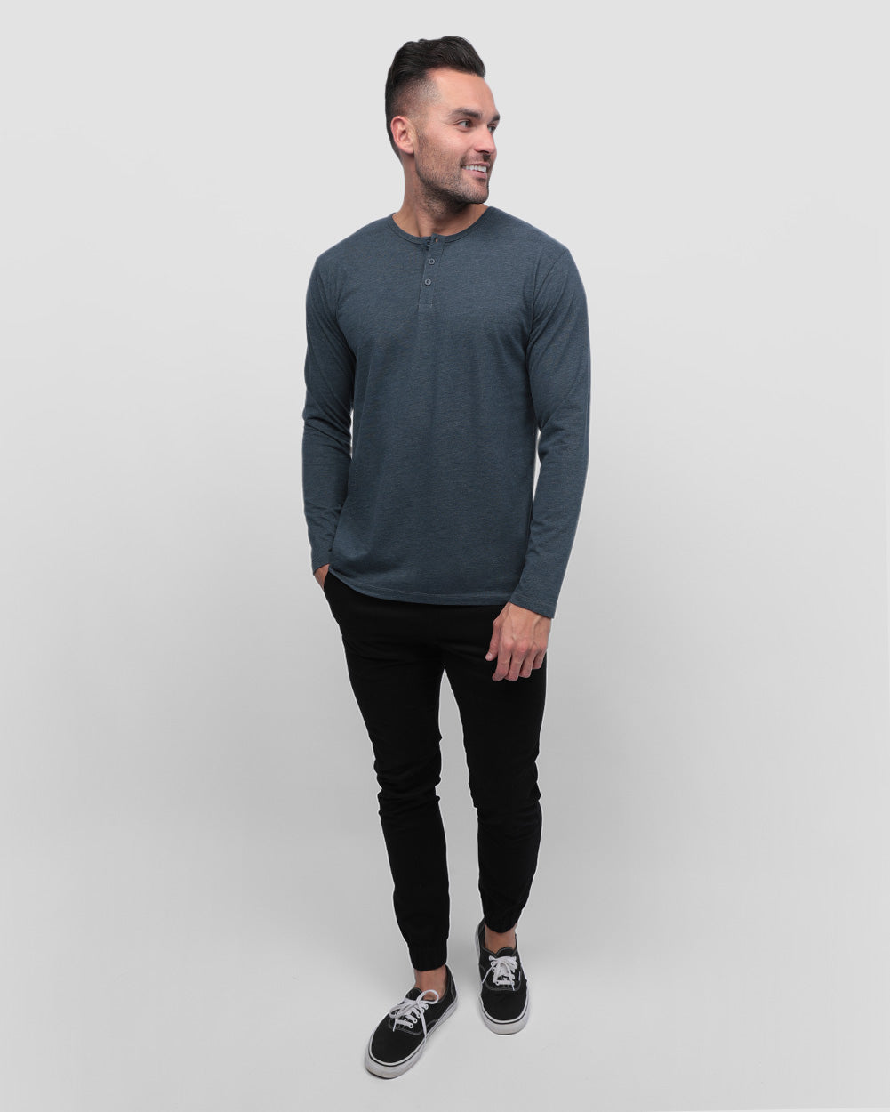 Long Sleeve Henley Tee - Non-Branded-Navy-Full--Zach---L