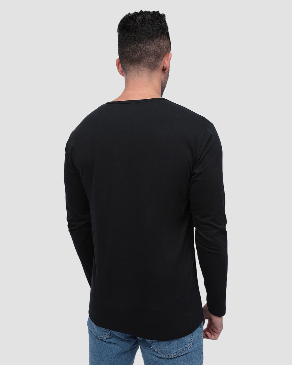 Long Sleeve Henley Tee - Non-Branded-Black-Back--Zach---L