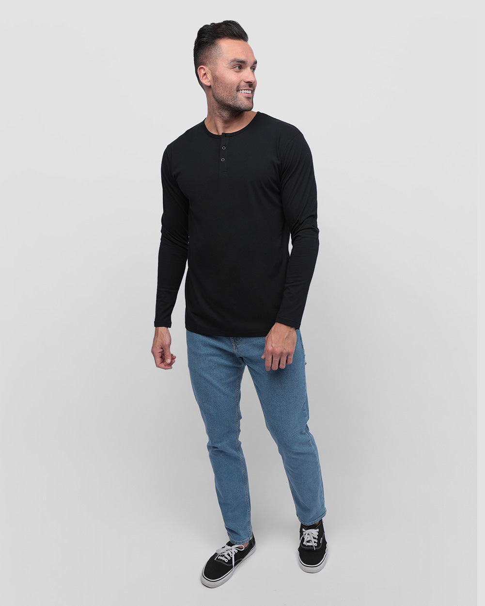 Long Sleeve Henley Tee - Non-Branded-Black-Full--Zach---L