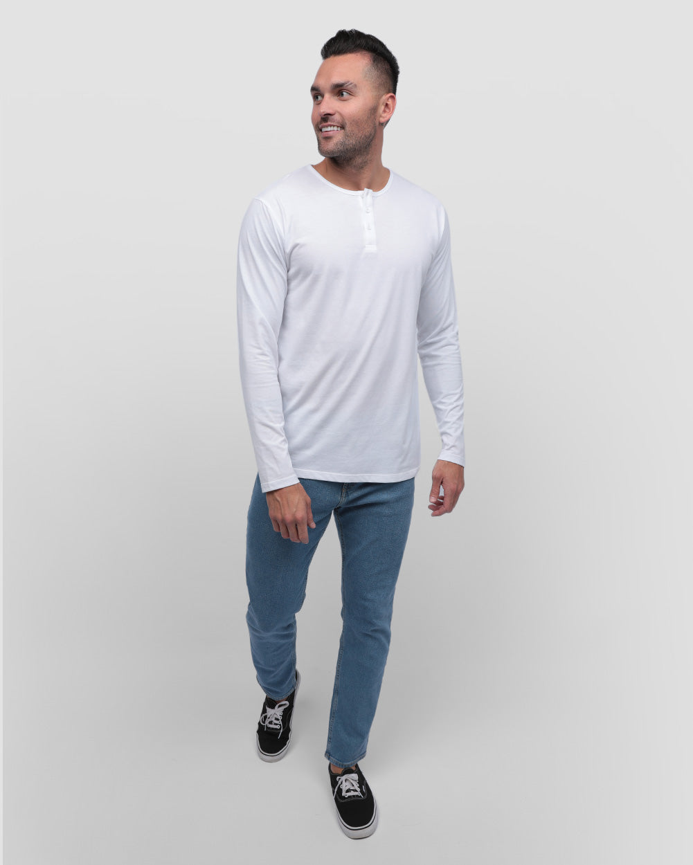 Long Sleeve Henley Tee - Non-Branded-Full-White--Zach---L