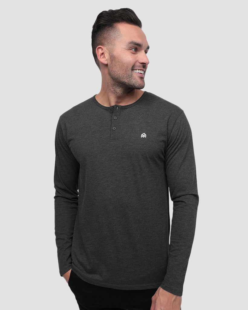 Long Sleeve Henley Tee - Branded-Charcoal-Front--Zach---L