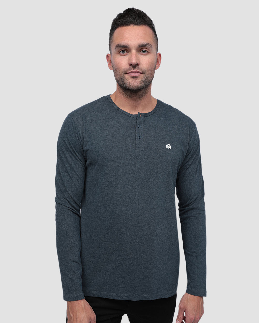 Pack of the Week 2 Pack Long Sleeve Henley Tee - Branded-Navy/Grey-Regular-Front--Model---L