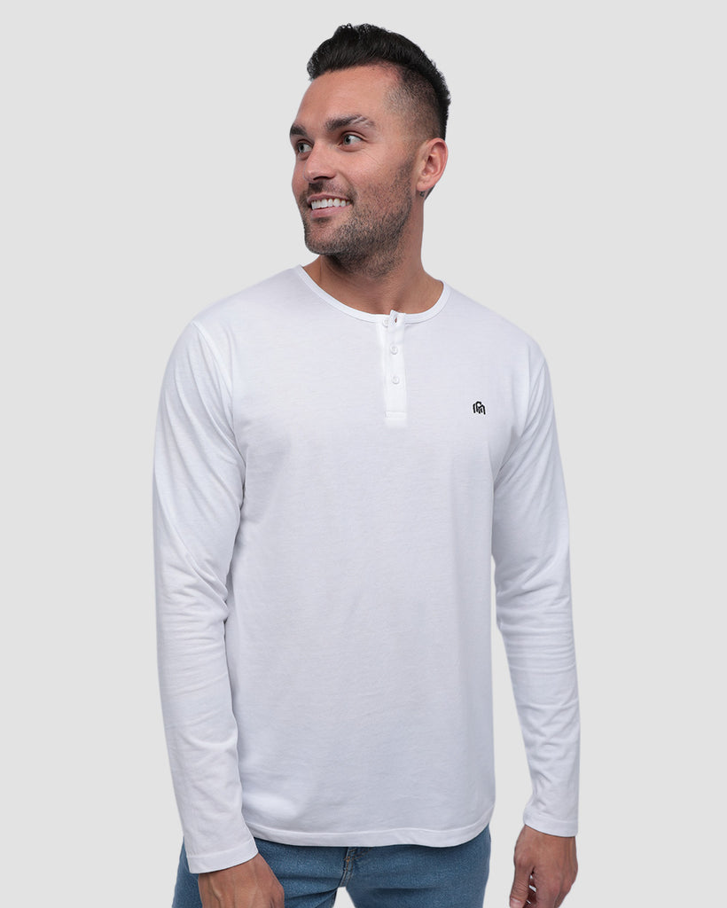 Long Sleeve Henley Tee - Branded-White-Front--Zach---L