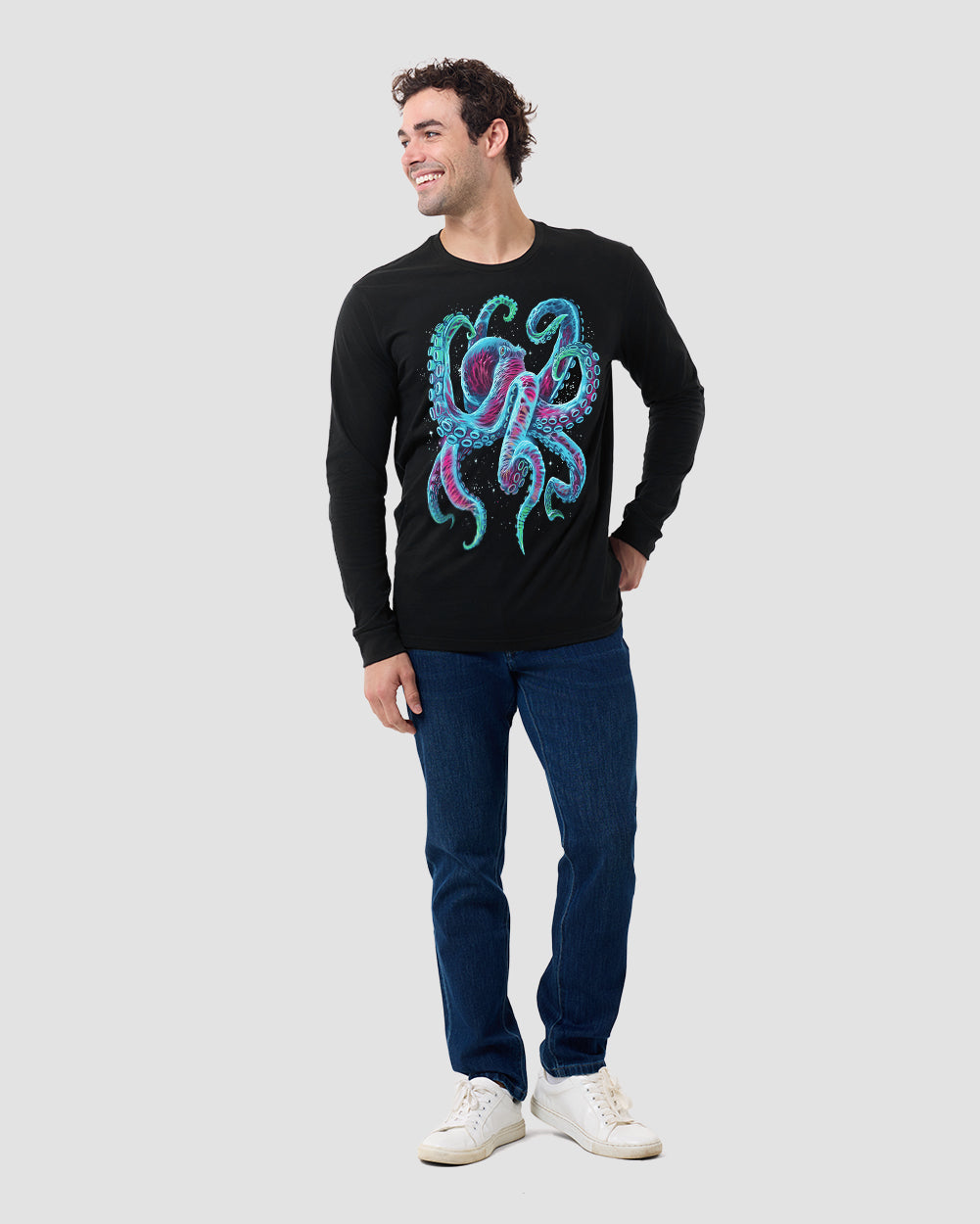 Gleaming Octo Glow-in-the-Dark Long Sleeve Tee-Black-Regular-Full--Model---L