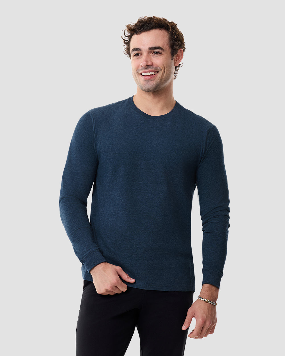 Long Sleeve Tee - Non-Branded-Navy-Front-Regular--Model---L