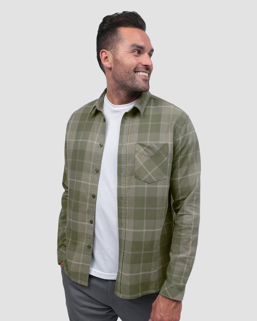 Long Sleeve Flannel-Plaid Olive Green-Front2--Zach---L