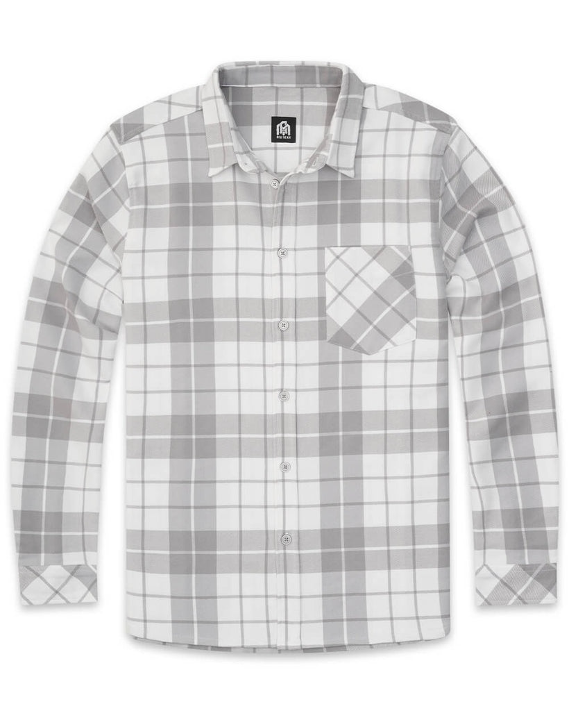 Long Sleeve Flannel-Plaid White-Front