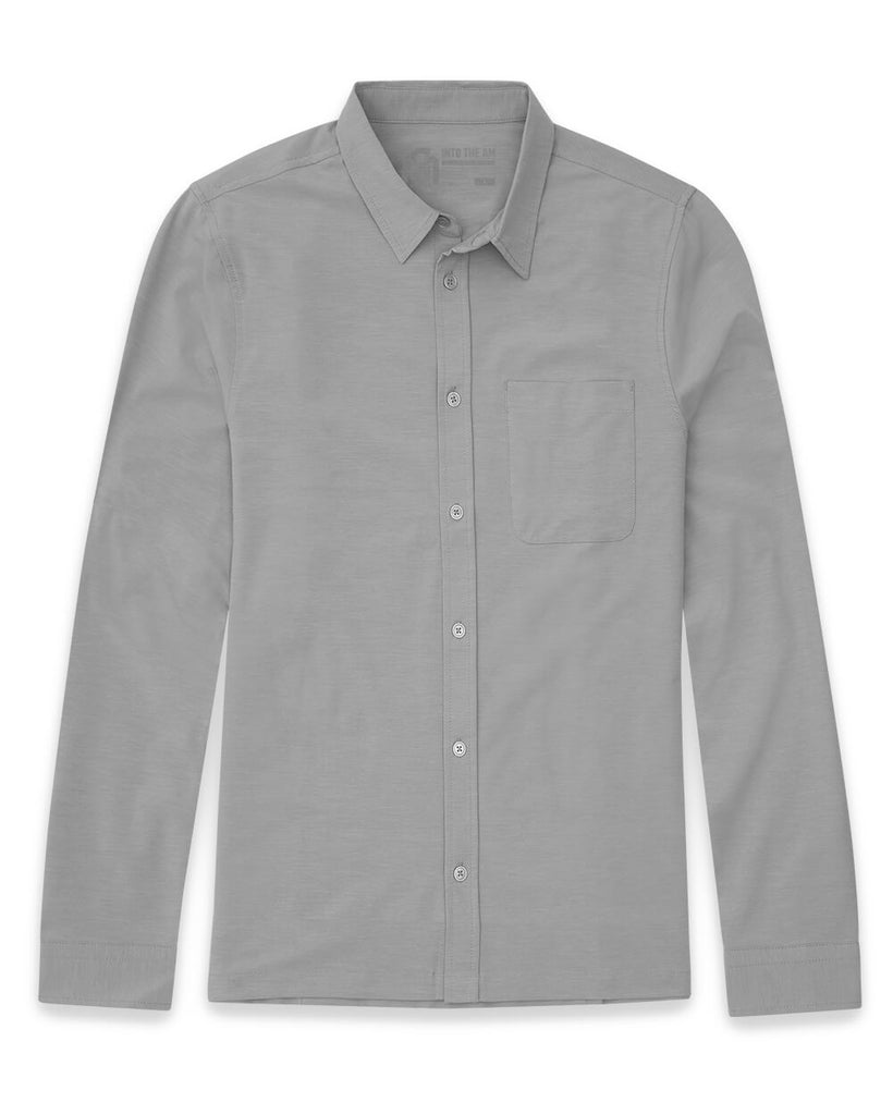 Long Sleeve Button Up-Grey-Front
