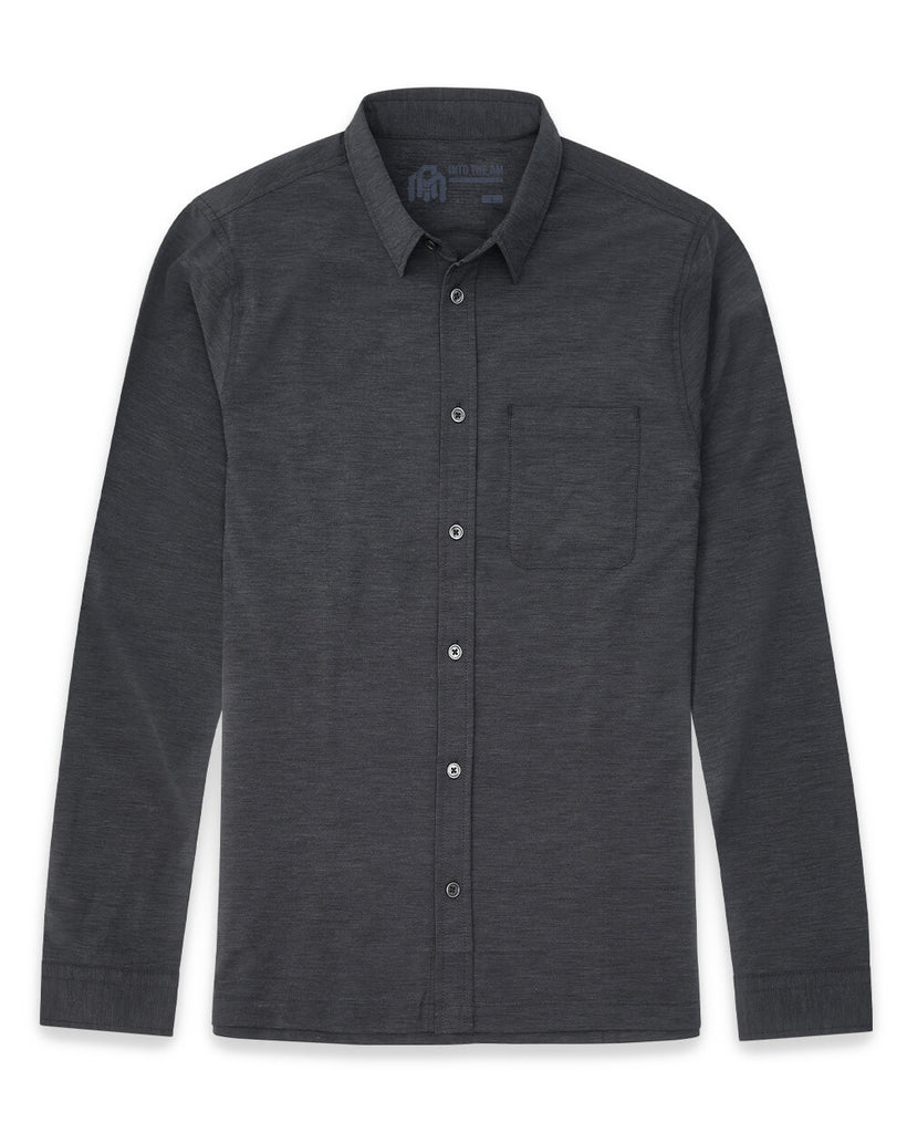 Long Sleeve Button Up-Black Heather-Front