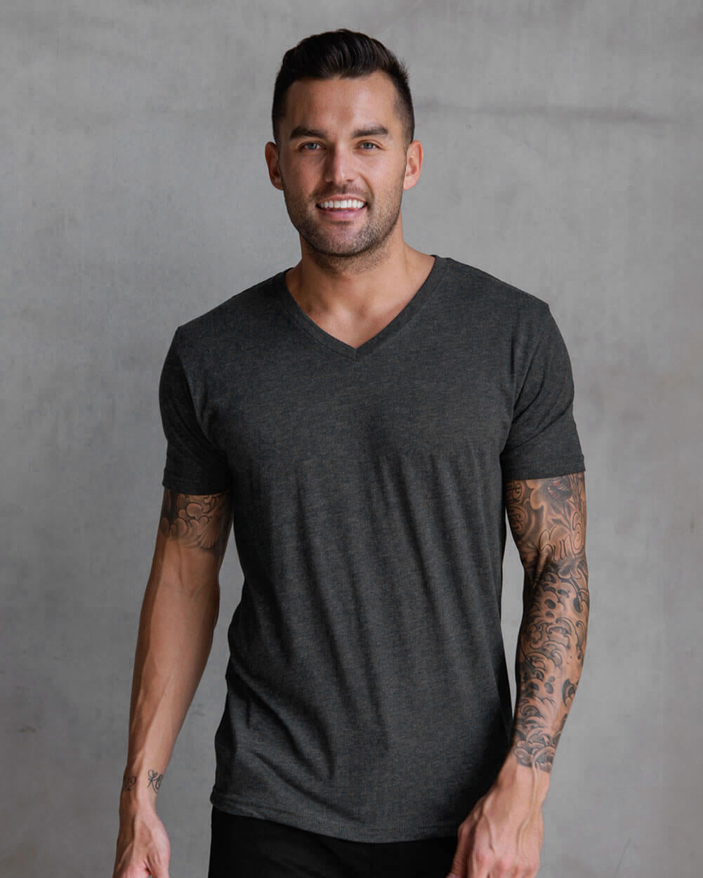 V-Neck Tee - Non-Branded-Charcoal-Front--Model---M-Regular