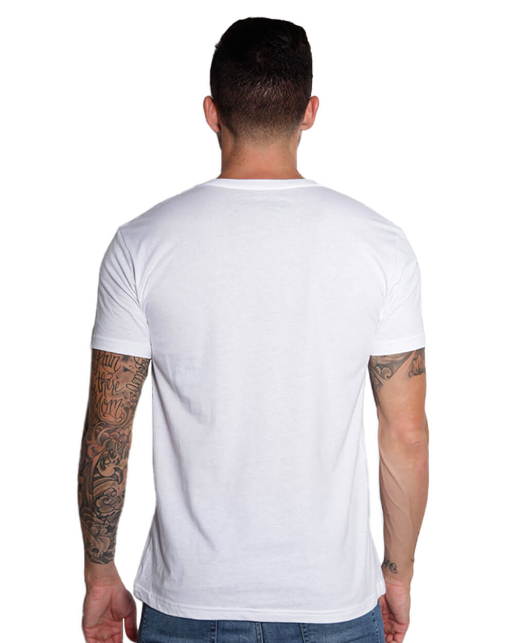 V-Neck Tee - Non-Branded-White-Bak--Model---M-Regular
