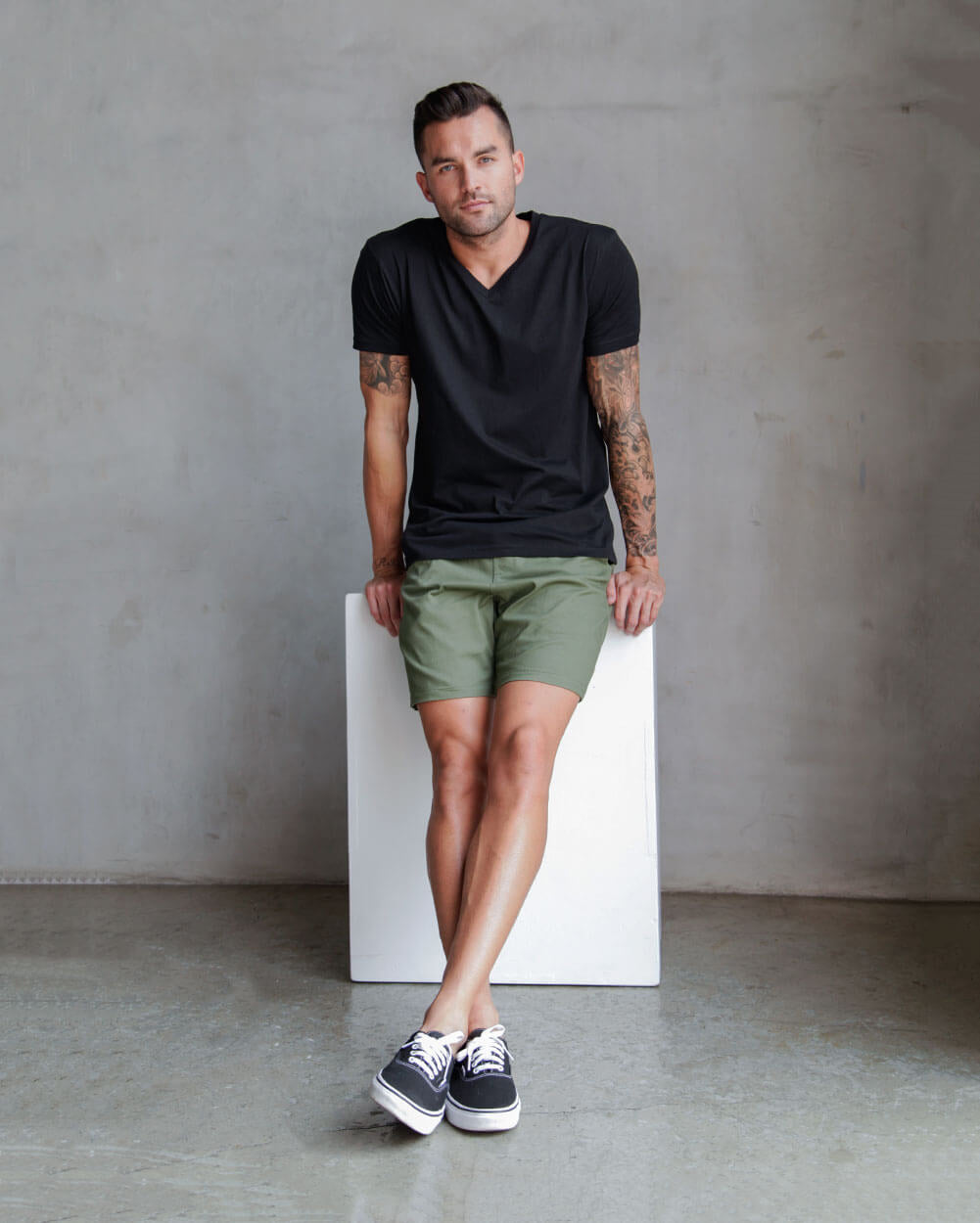 V-Neck Tee - Non-Branded-Black-Full--Model---M-Regular