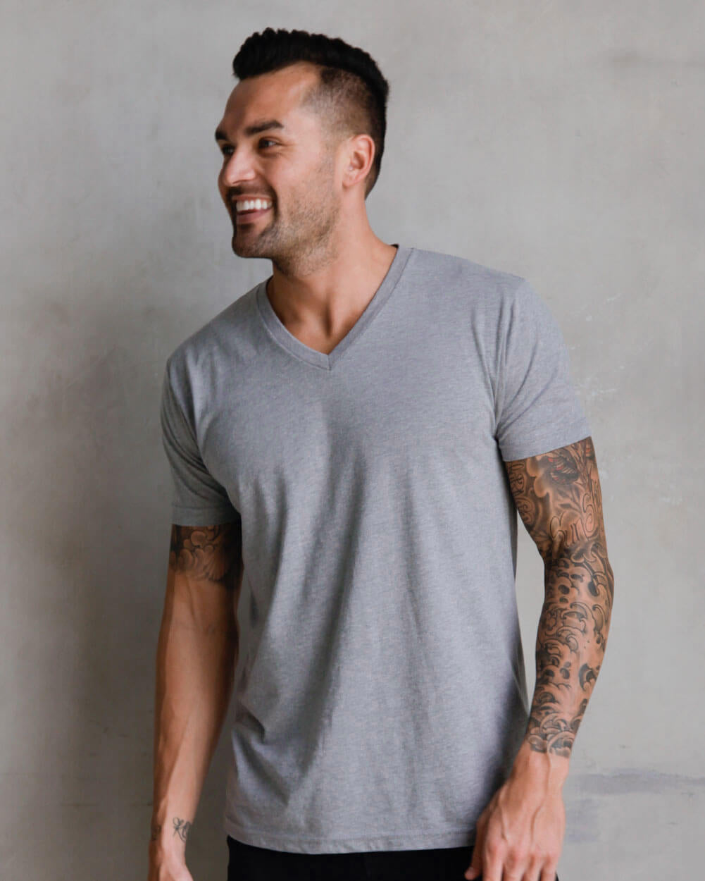 V-Neck Tee - Non-Branded-Grey-Front--Model---M-Regular