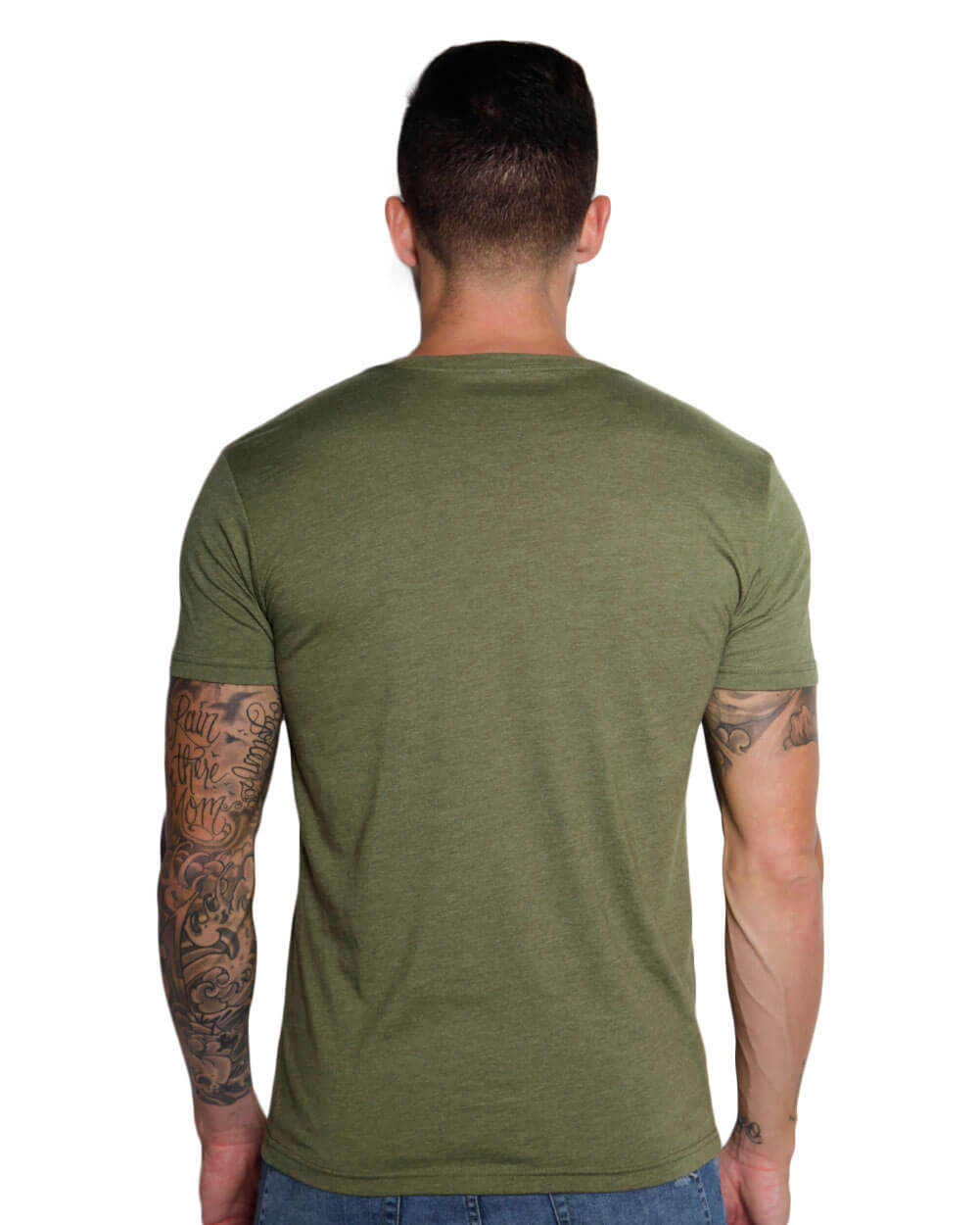 V-Neck Tee - Non-Branded-Olive Green-Regular-Back--Model---L