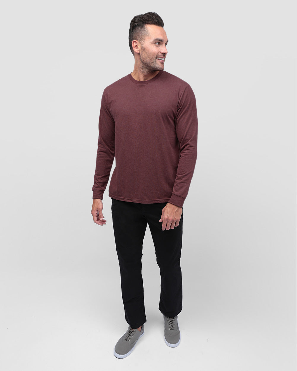 Essential Long Sleeve Tee-Maroon-Full--Zach---L
