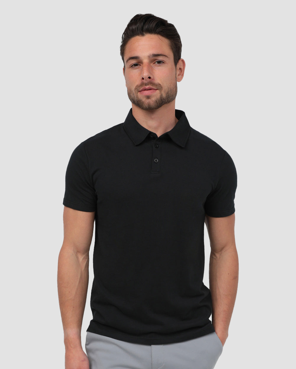 Polo - Non-Branded-Black-Front--Model---M-Regular