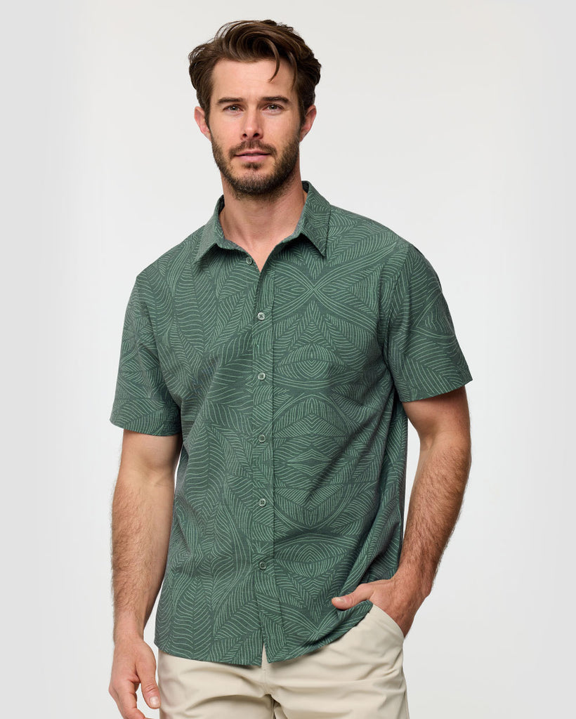 Relaxed Button Up - Non-Branded-Green Leaf-Regular-Front--Alex---M