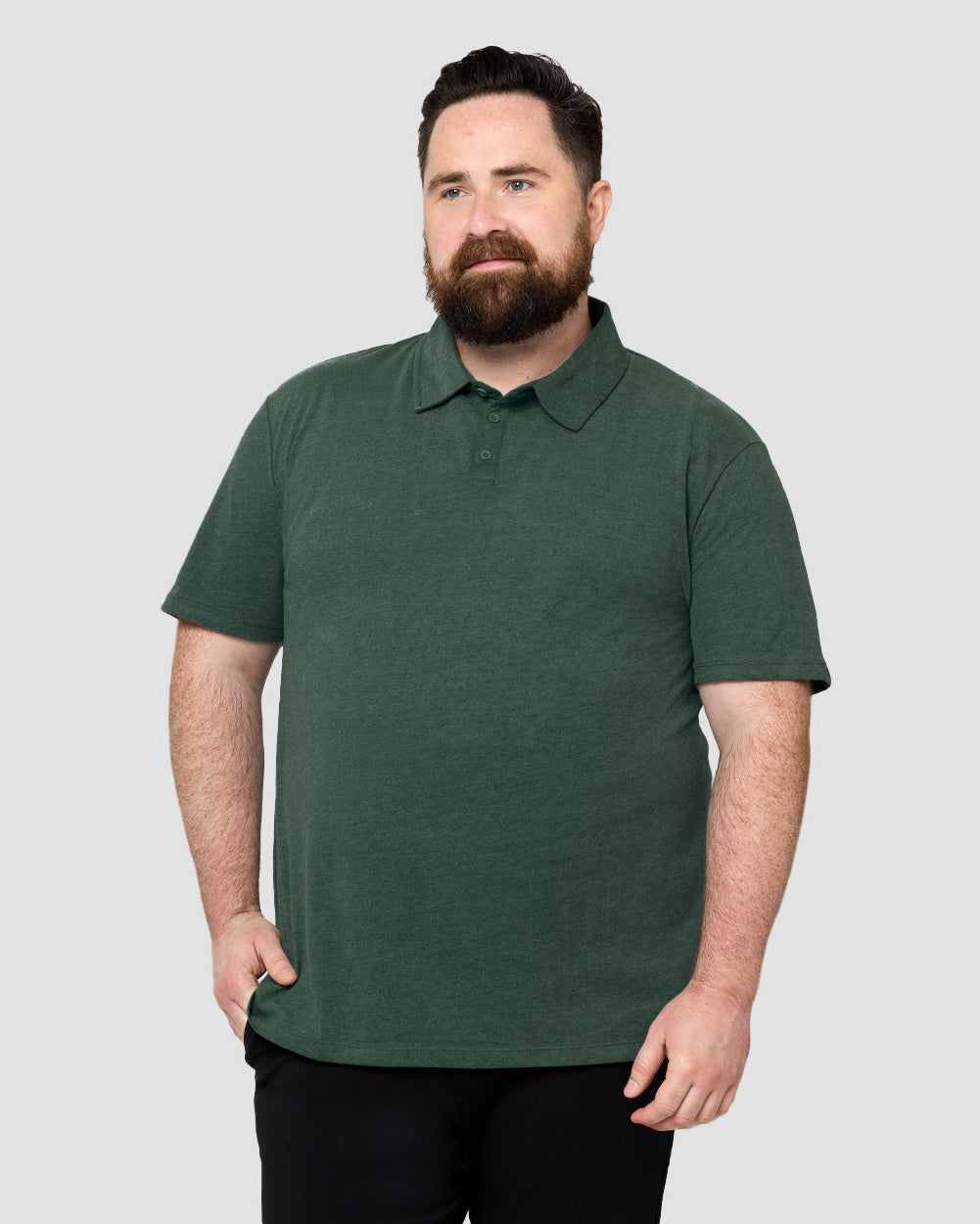 Polo - Non-Branded-Forest Green-Front--Model---M-Regular