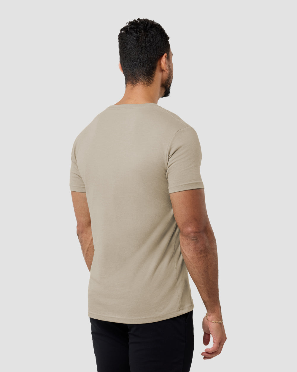 V-Neck Tee - Non-Branded-Heather Tan-Back--Model---M-Regular