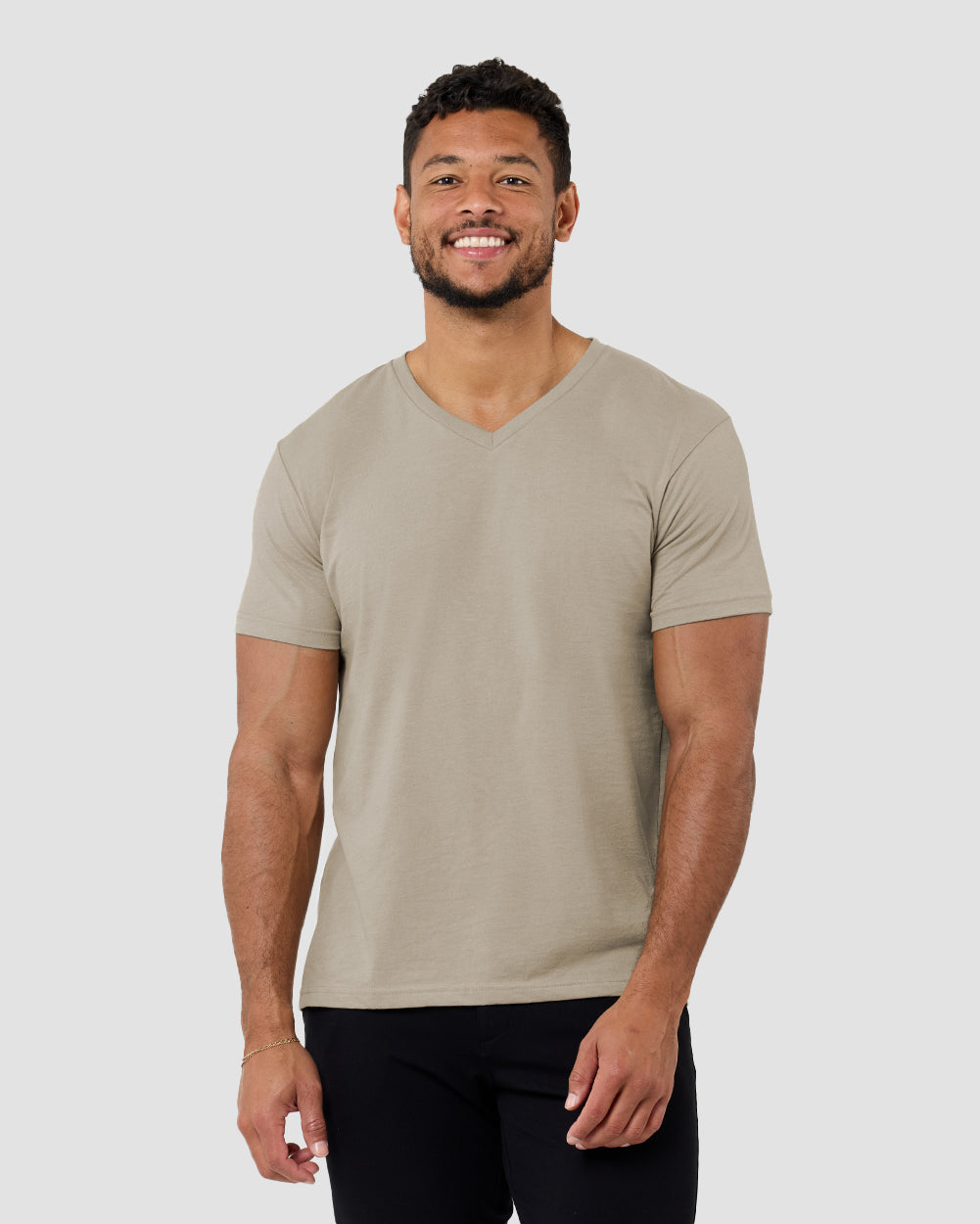 V-Neck Tee - Non-Branded-Heather Tan-Front--Model---M-Regular