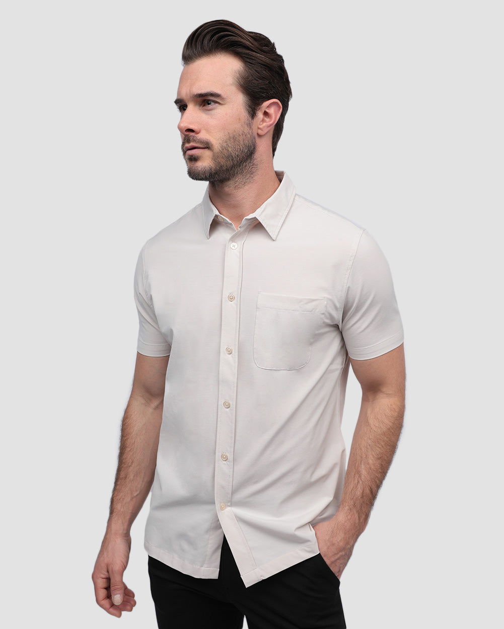 Button Up - Non-Branded-Beige-Front--Alex---M