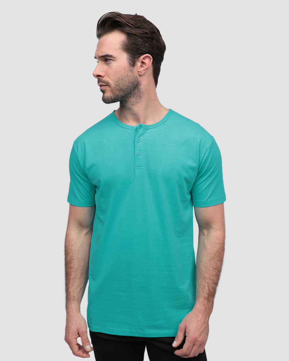 Henley Tee - Non-Branded-Tahiti Blue-Regular-Front--Alex---M