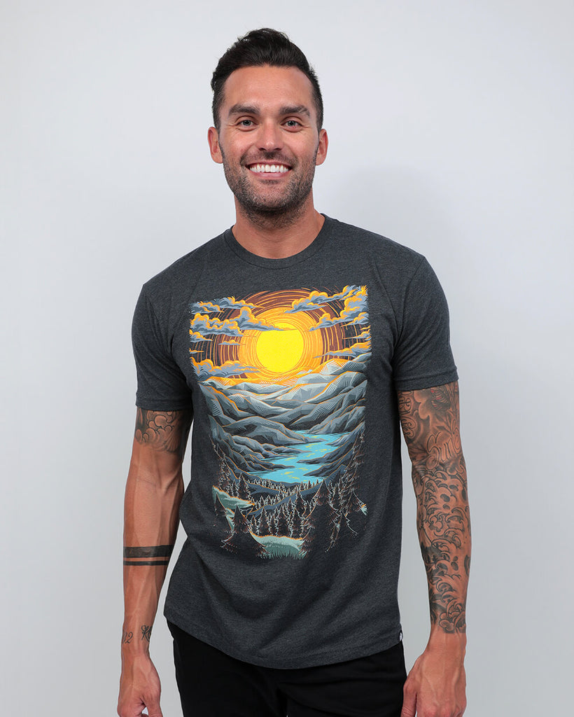Sunset Serenity Tee-Charcoal-Front--Zach---L
