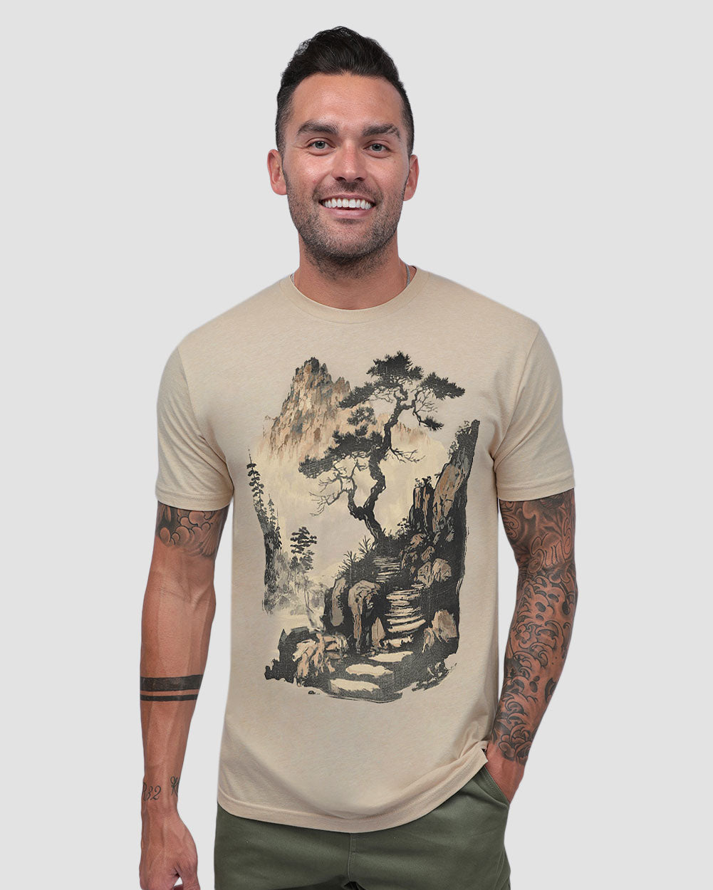 Tranquil Ascent Tee-Cream-Regular-Front--Model---L