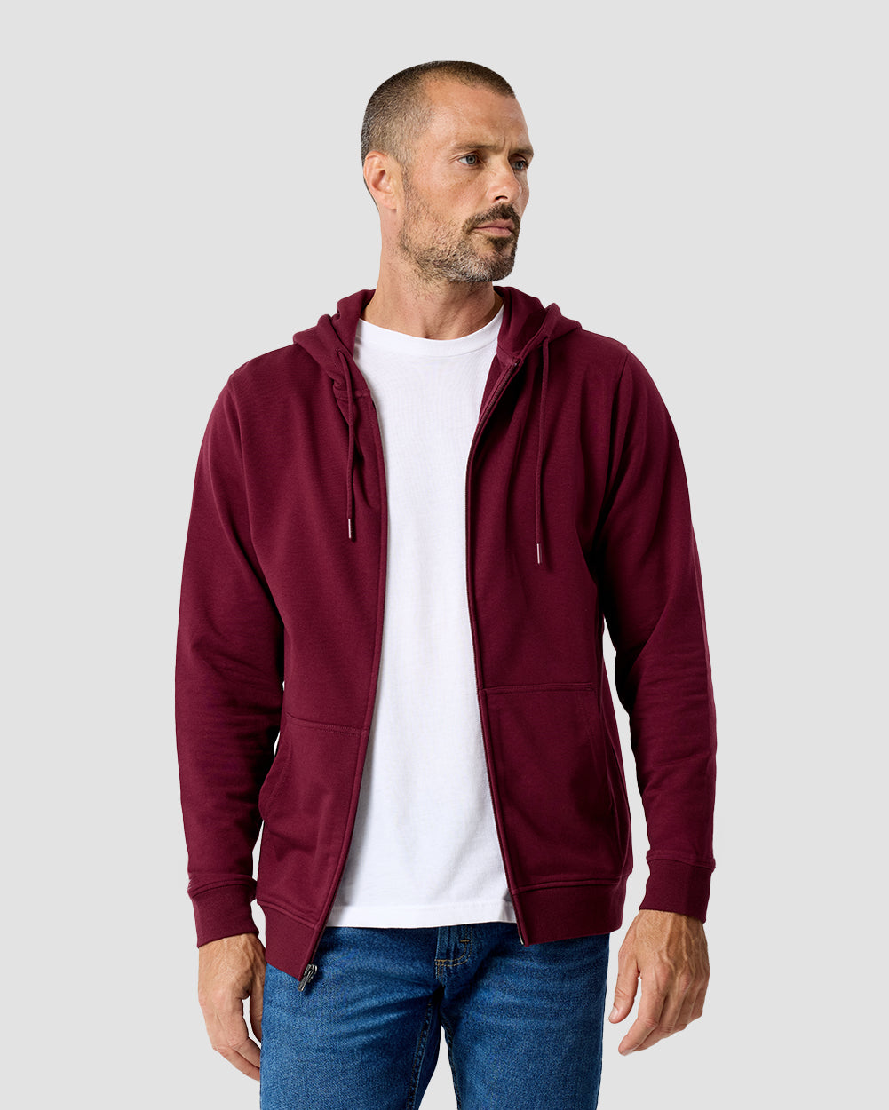 Zip-Up Hoodie - Non-Branded-Dark Maroon-Regular-Front--Model---L