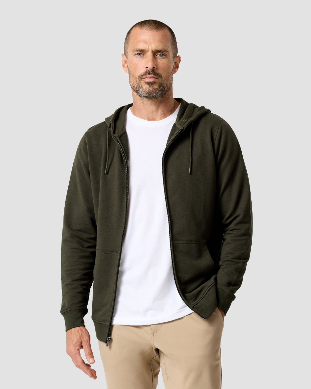 Zip-Up Hoodie - Non-Branded-Midnight Olive-Regular-Front--Model---L
