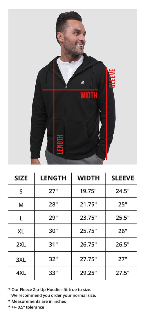 Zip-Up Hoodies Size Chart