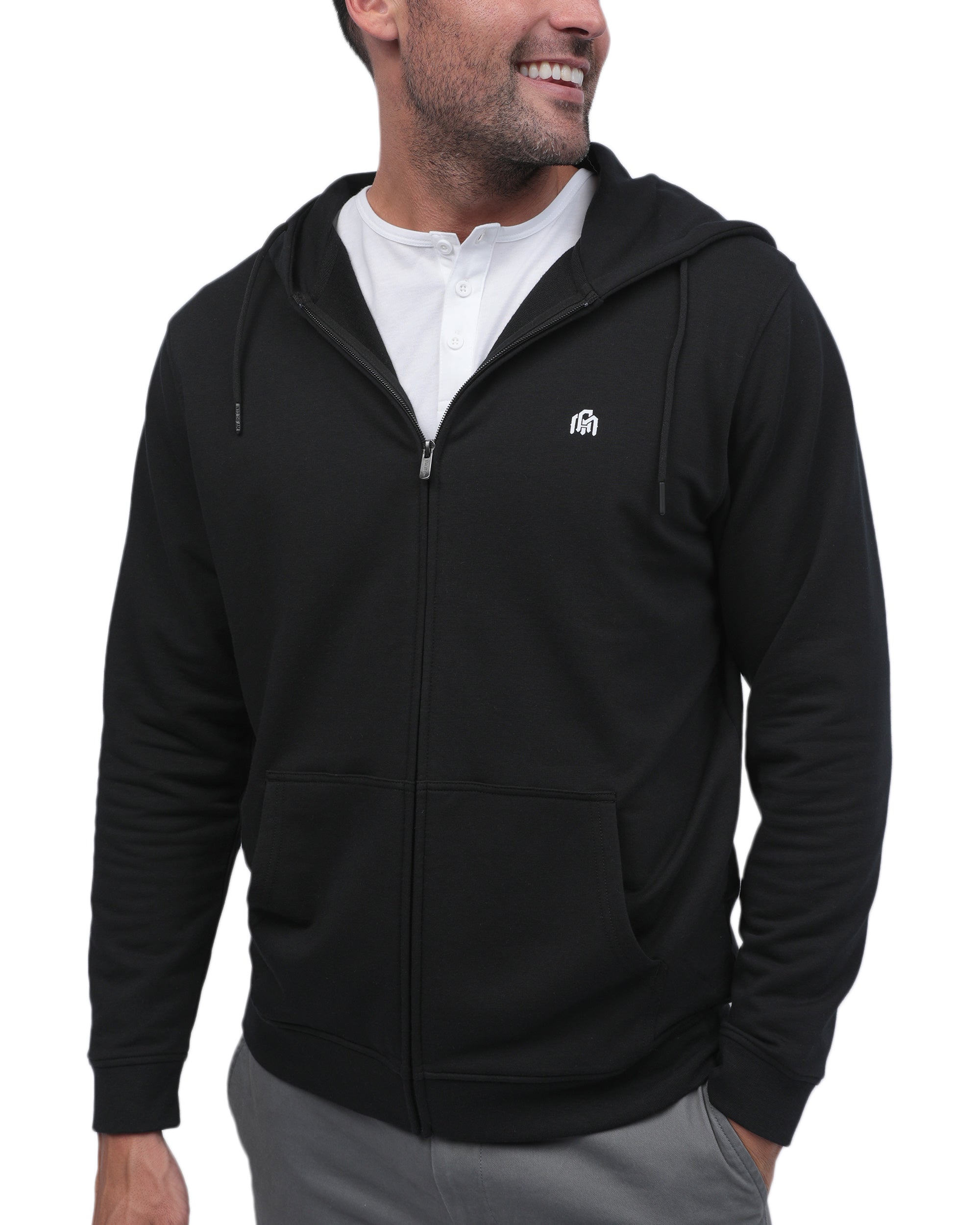 Zip-Up Hoodie-Black-Front