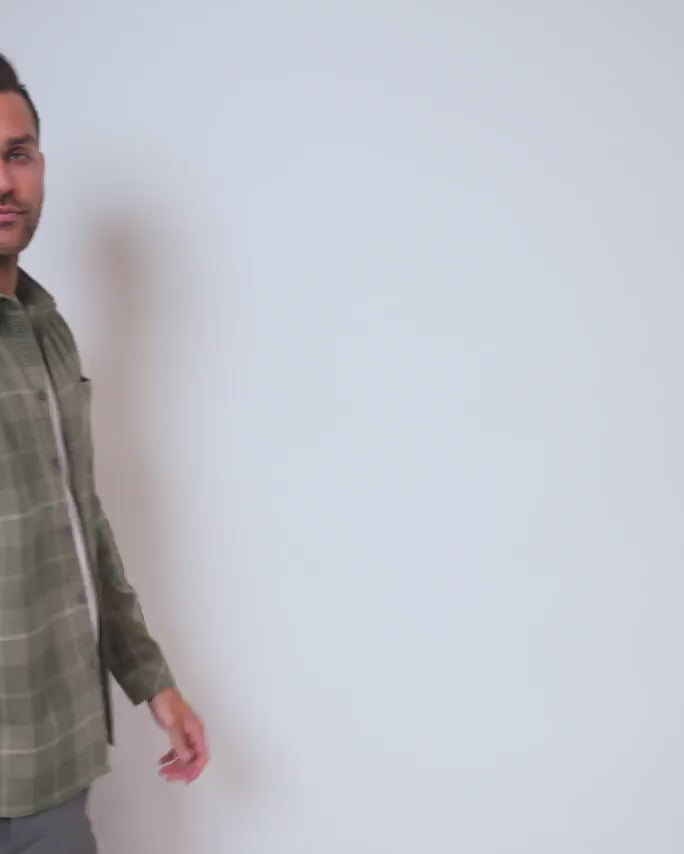 Long Sleeve Flannel-Plaid Olive Green-Video