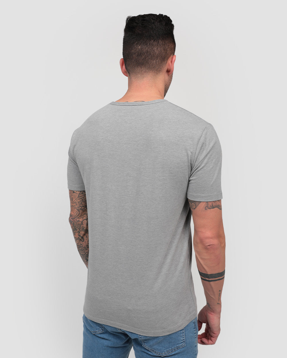 Henley Tee - Branded-Grey-Regular-Back--Model---Size