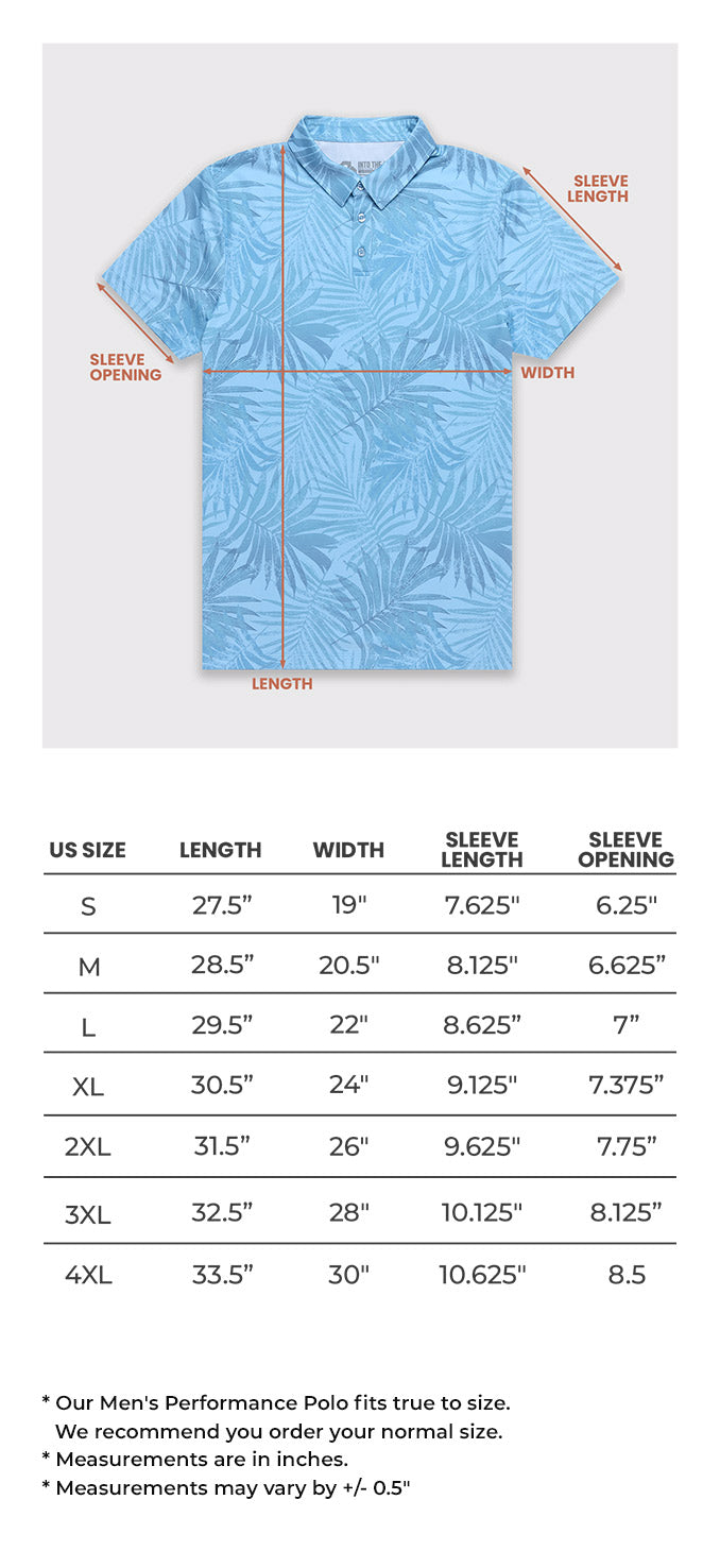 Pursuit Performance Polo Size Chart