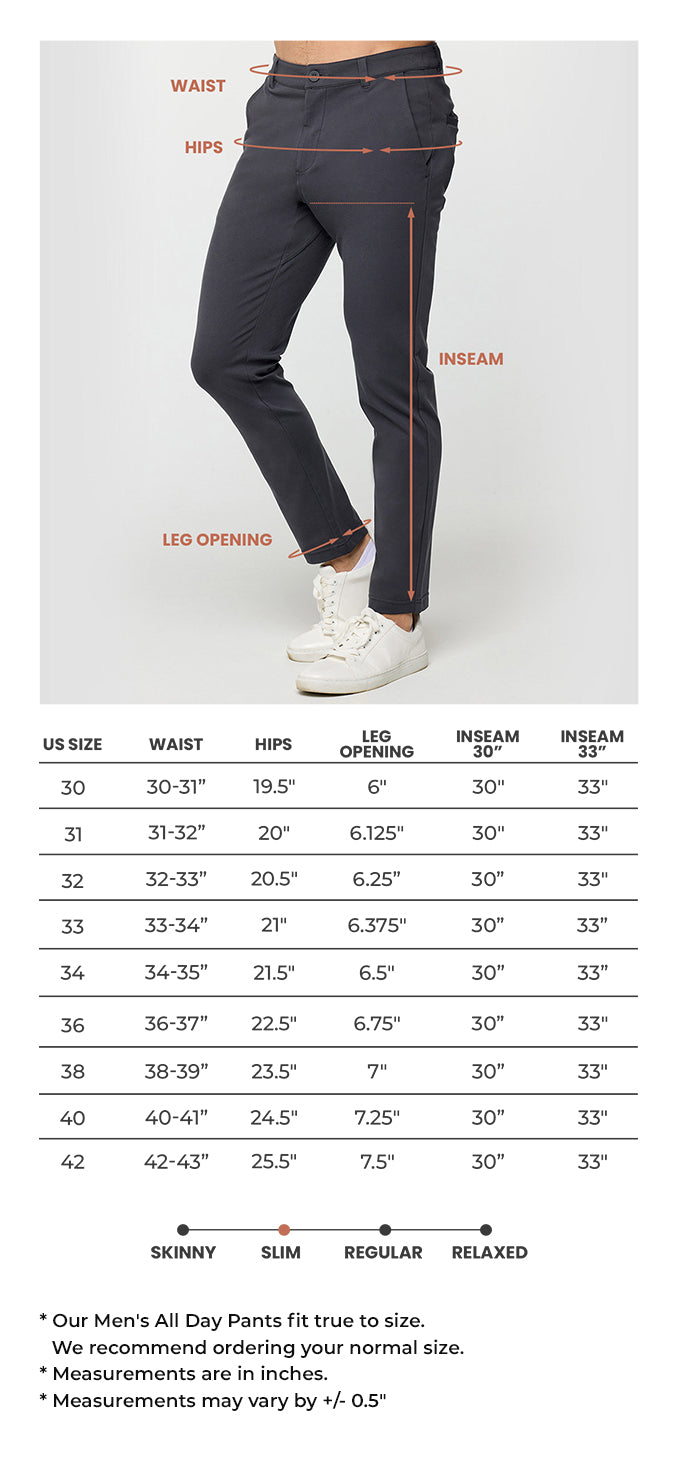 All Day Pants Size Chart