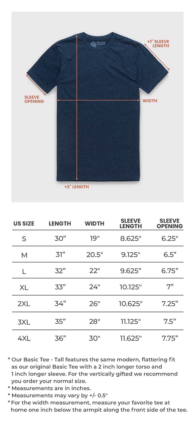 Basic Tee - Tall Size Chart