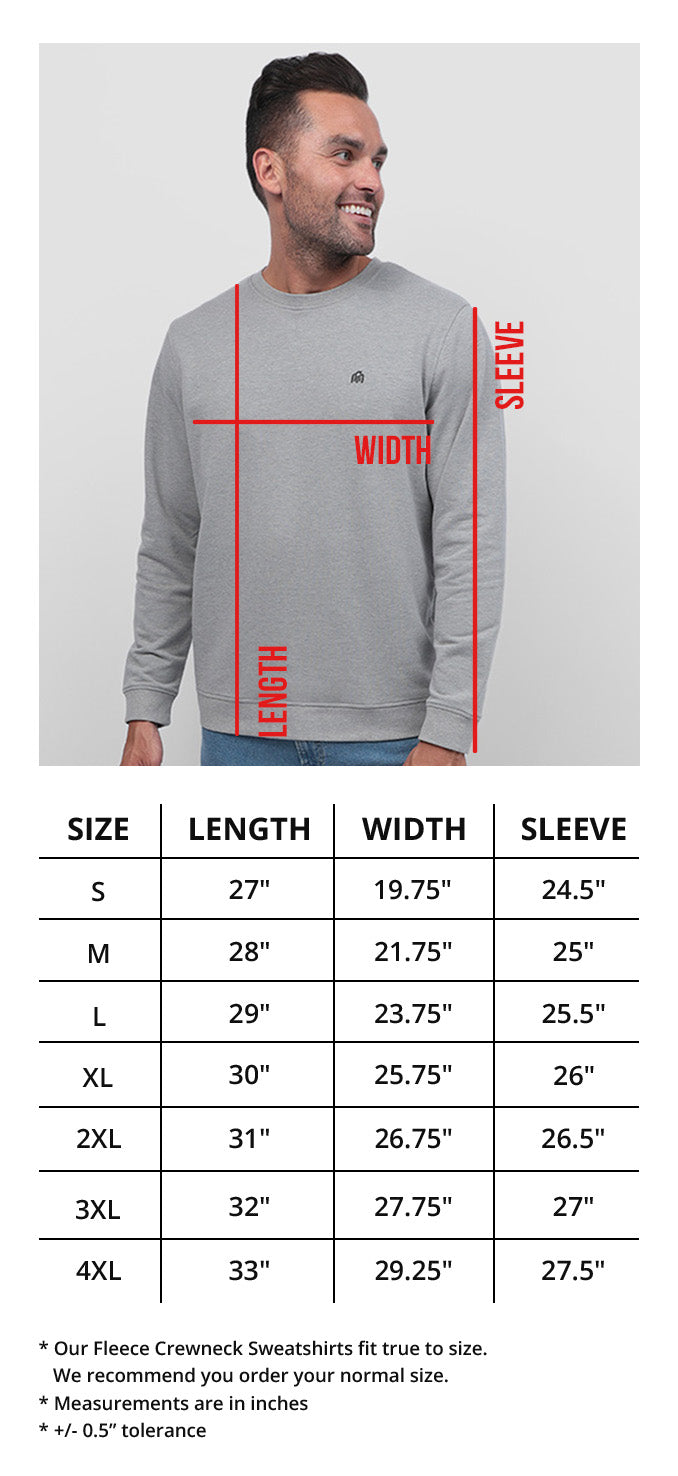 Men's Crewneck Sweatshirts Size Chart-Front