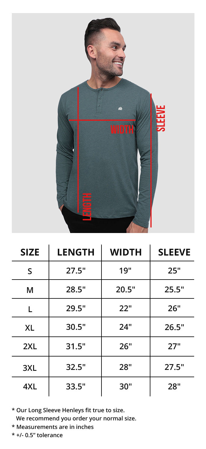 Men's Long Sleeve Henley Size Chart-Front