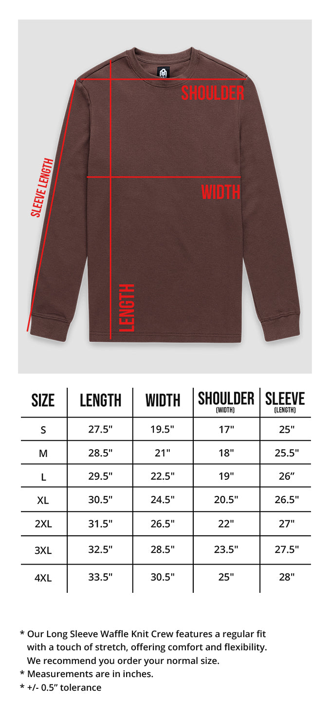 Long Sleeve Waffle Knit Crew Size Chart