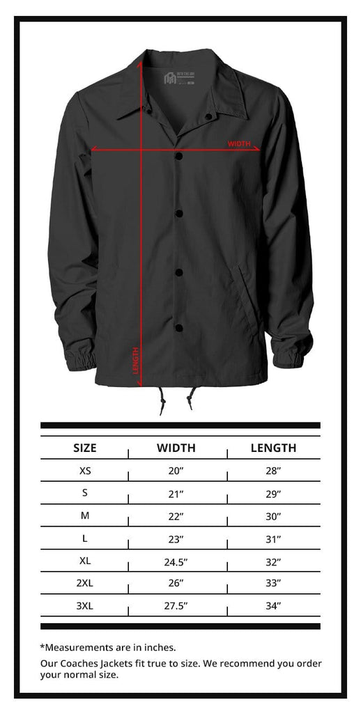 Coaches Jackets Size Chart