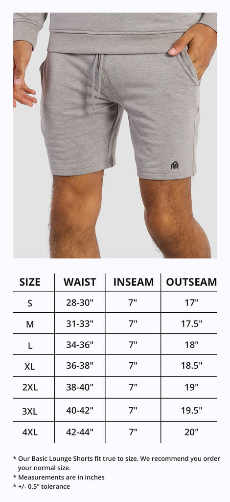 Basic Lounge Shorts (2021) Size Chart