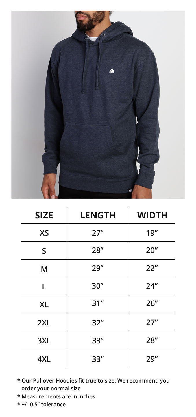 Men's Midweight Hoodie Size Chart