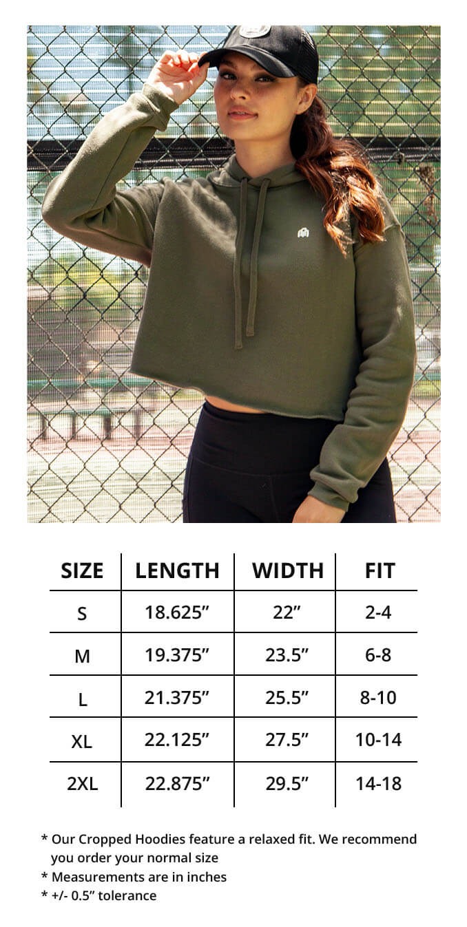 Women's Basic Cropped Hoodie Size Chart