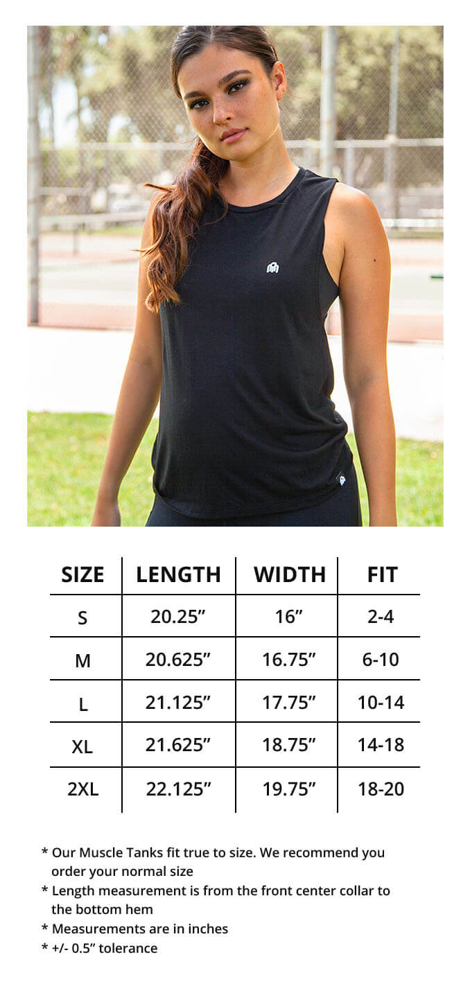 Women's Basic Muscle Tank Size Chart