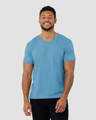 V-Neck Tee - Non-Branded-Heather Columbia Blue-Front--Model---M-Regular