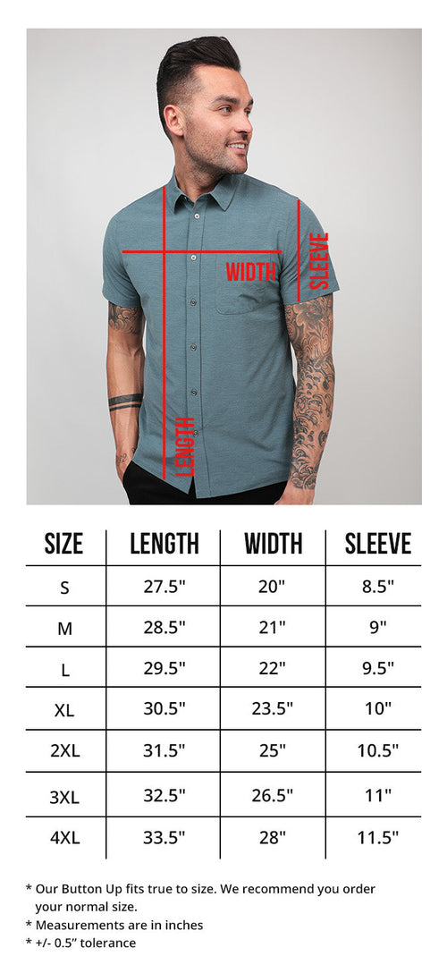 Men's Button Ups Size Chart
